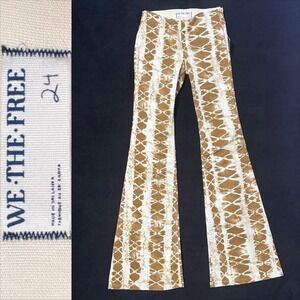 We The Free Penny Pull On Flare Jeans Tan White Tie Dye Snakeskin Mid Rise 24